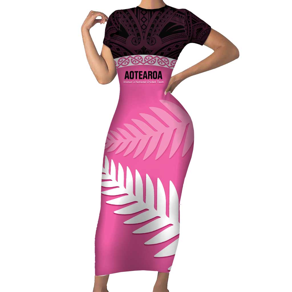 Custom New Zealand Aotearoa Cricket Family Matching Short Sleeve Bodycon Dress and Hawaiian Shirt Go White Silver Fern