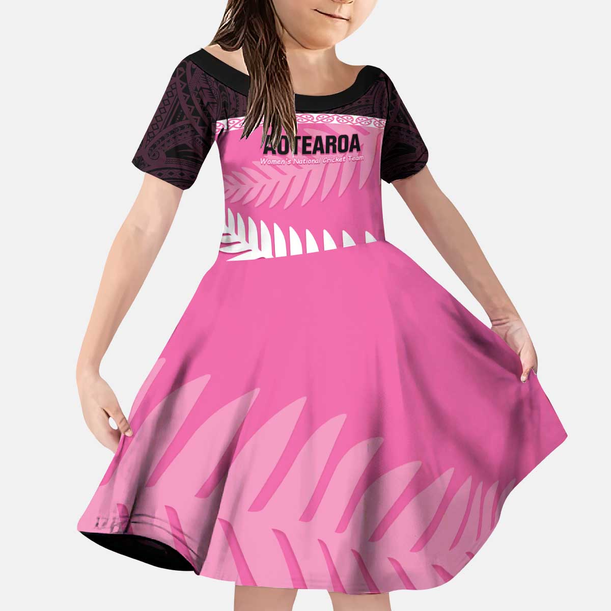 Custom New Zealand Aotearoa Cricket Kid Short Sleeve Dress Go White Silver Fern - Vibe Hoodie Shop