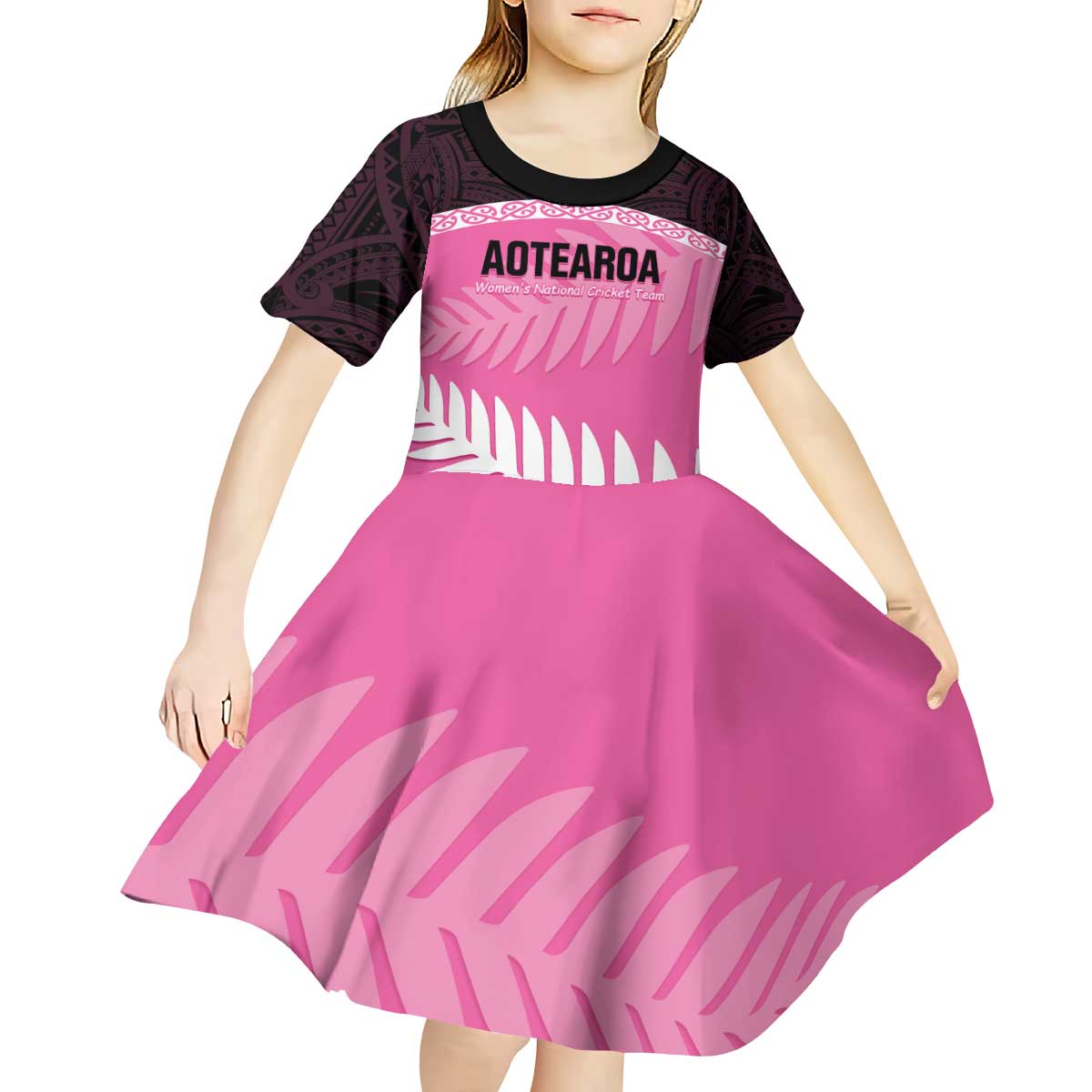 Custom New Zealand Aotearoa Cricket Kid Short Sleeve Dress Go White Silver Fern - Vibe Hoodie Shop