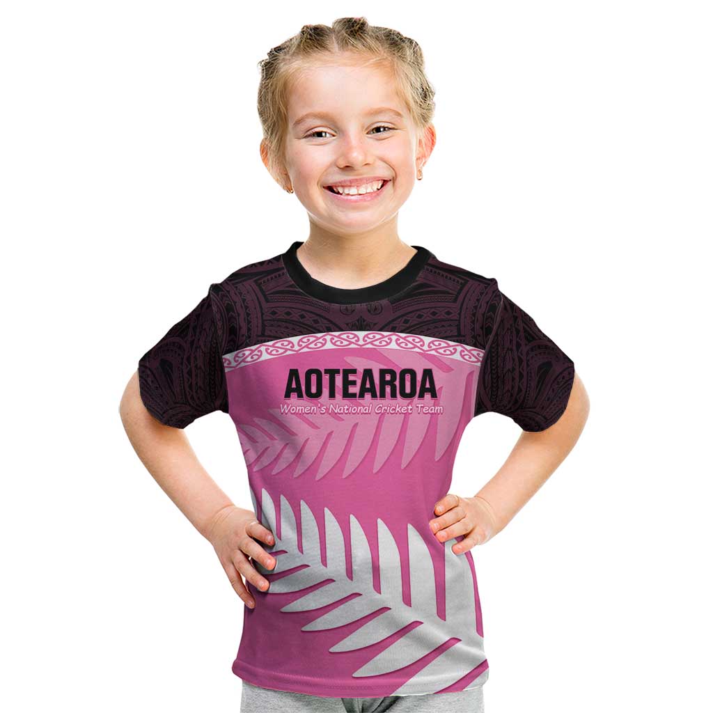 Custom New Zealand Aotearoa Cricket Kid T Shirt Go White Silver Fern - Vibe Hoodie Shop