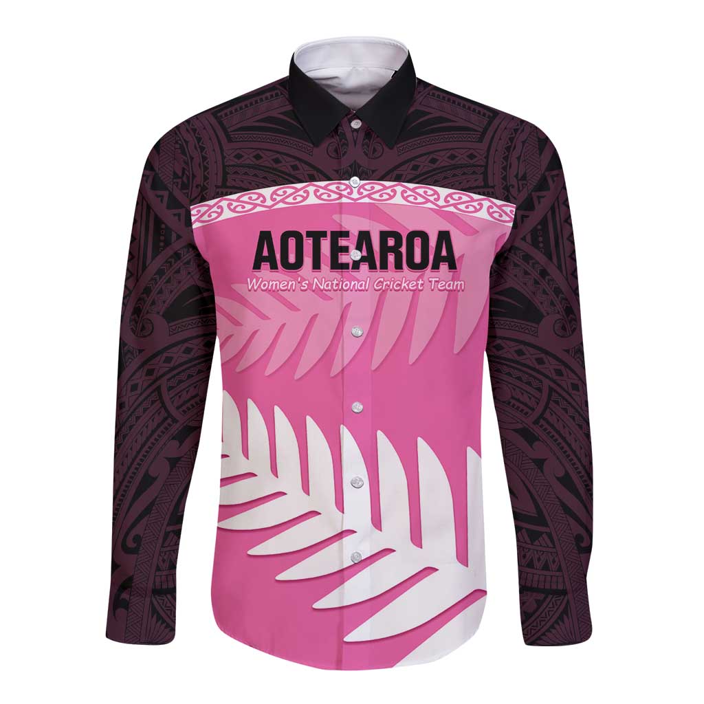 Custom New Zealand Aotearoa Cricket Long Sleeve Button Shirt Go White Silver Fern - Vibe Hoodie Shop