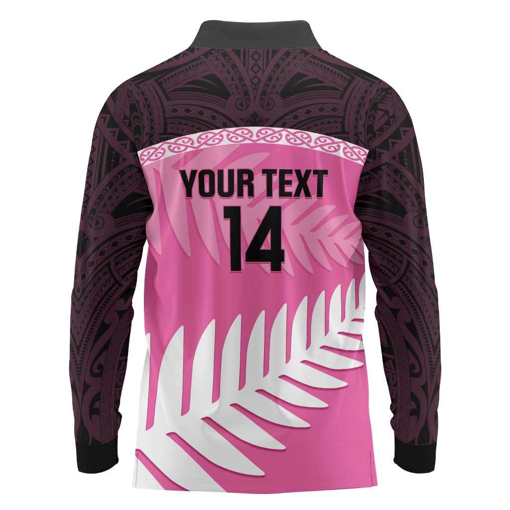 Custom New Zealand Aotearoa Cricket Long Sleeve Polo Shirt Go White Silver Fern