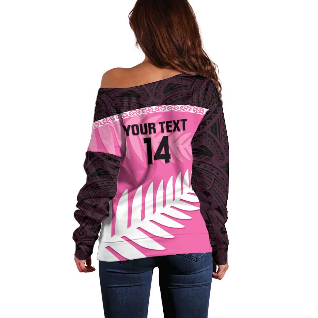 Custom New Zealand Aotearoa Cricket Off Shoulder Sweater Go White Silver Fern - Vibe Hoodie Shop