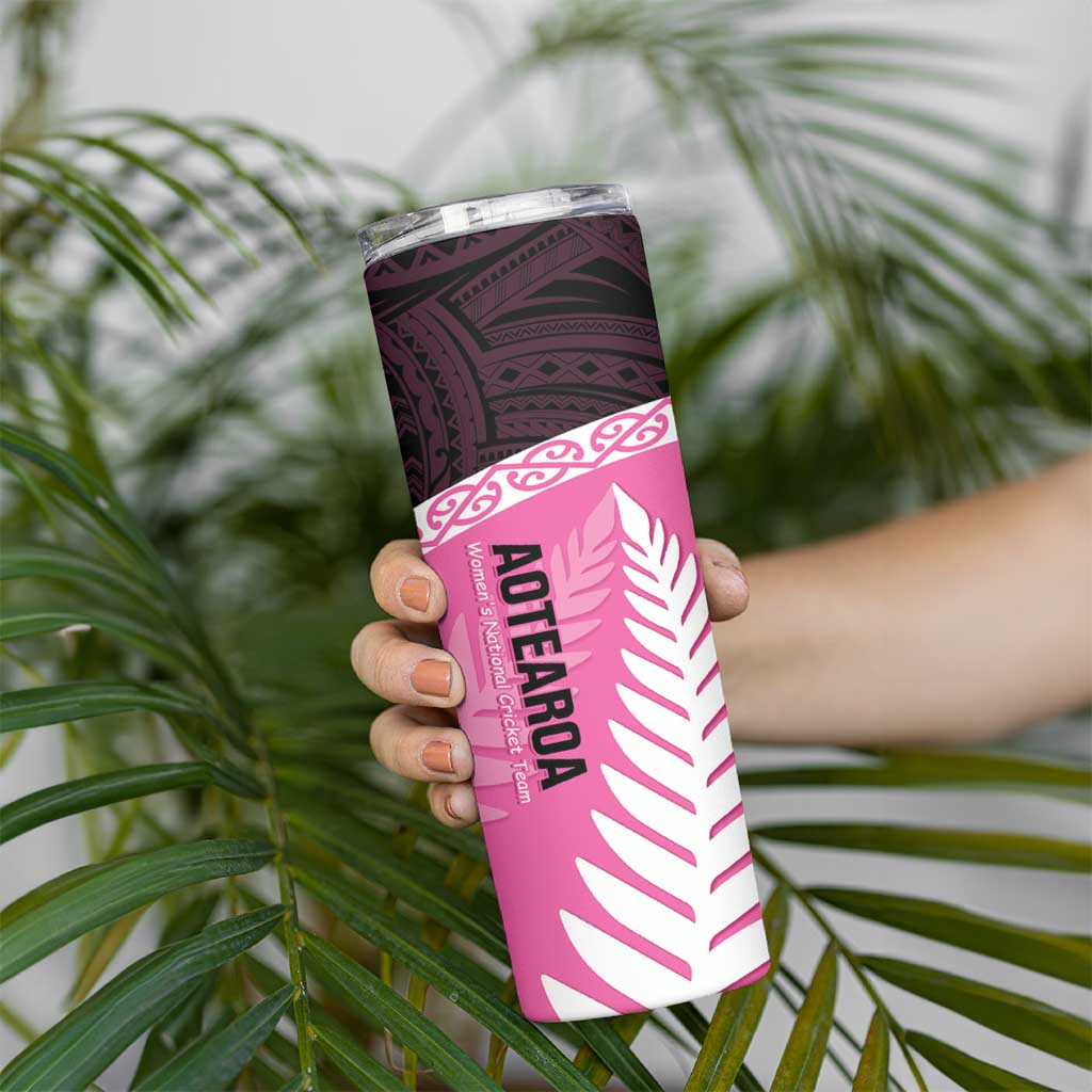 Personalised Aotearoa Cricket Skinny Tumbler Go White Silver Fern