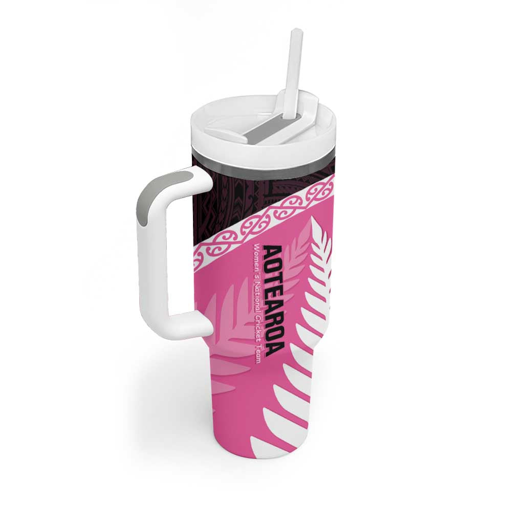 Personalised Aotearoa Cricket Tumbler With Handle Go White Silver Fern