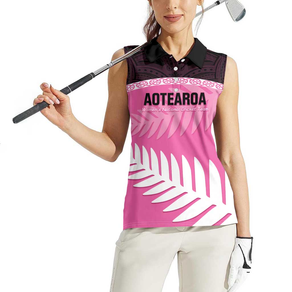 Custom New Zealand Aotearoa Cricket Women Sleeveless Polo Shirt Go White Silver Fern