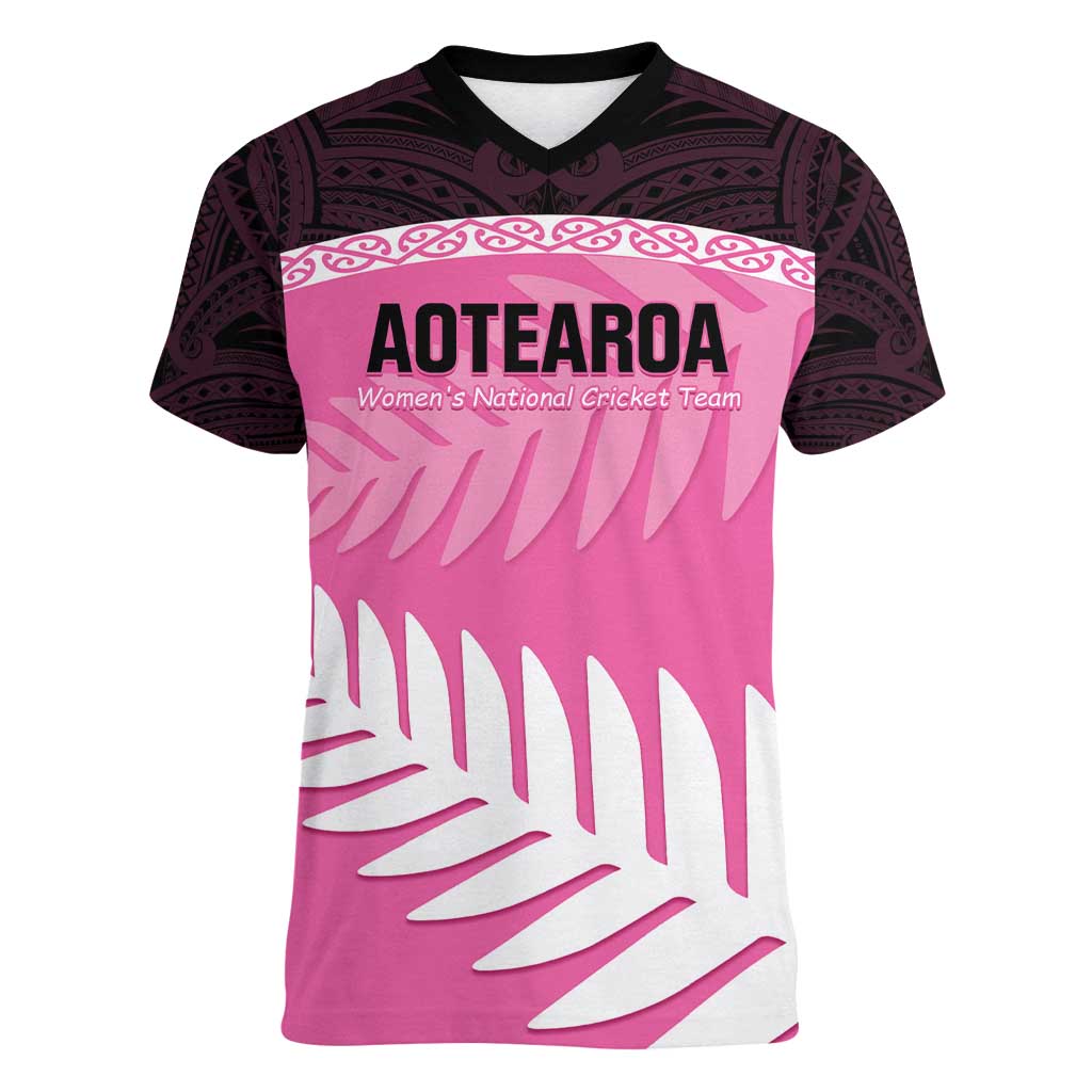 Custom New Zealand Aotearoa Cricket Women V-Neck T-Shirt Go White Silver Fern - Vibe Hoodie Shop