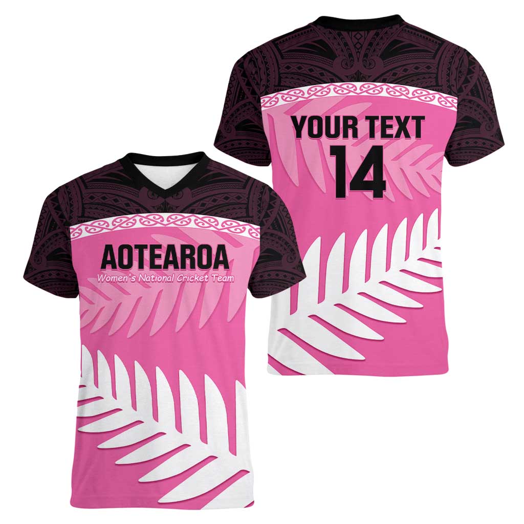 Custom New Zealand Aotearoa Cricket Women V-Neck T-Shirt Go White Silver Fern - Vibe Hoodie Shop