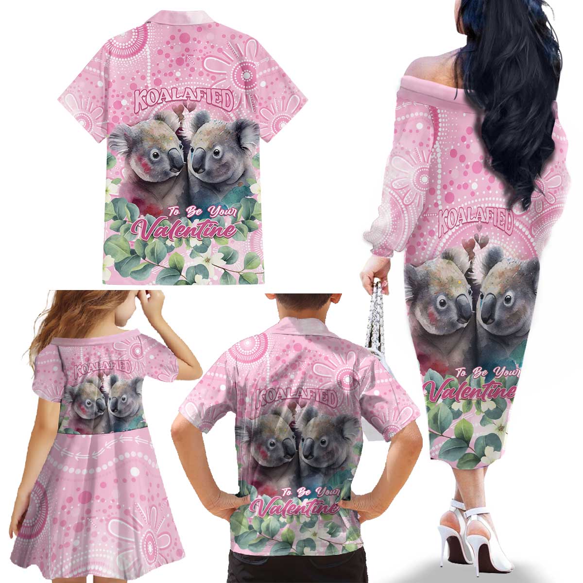 Australia Koala Valentine's Day Family Matching Off The Shoulder Long Sleeve Dress and Hawaiian Shirt Koalified To Be Your Valentine