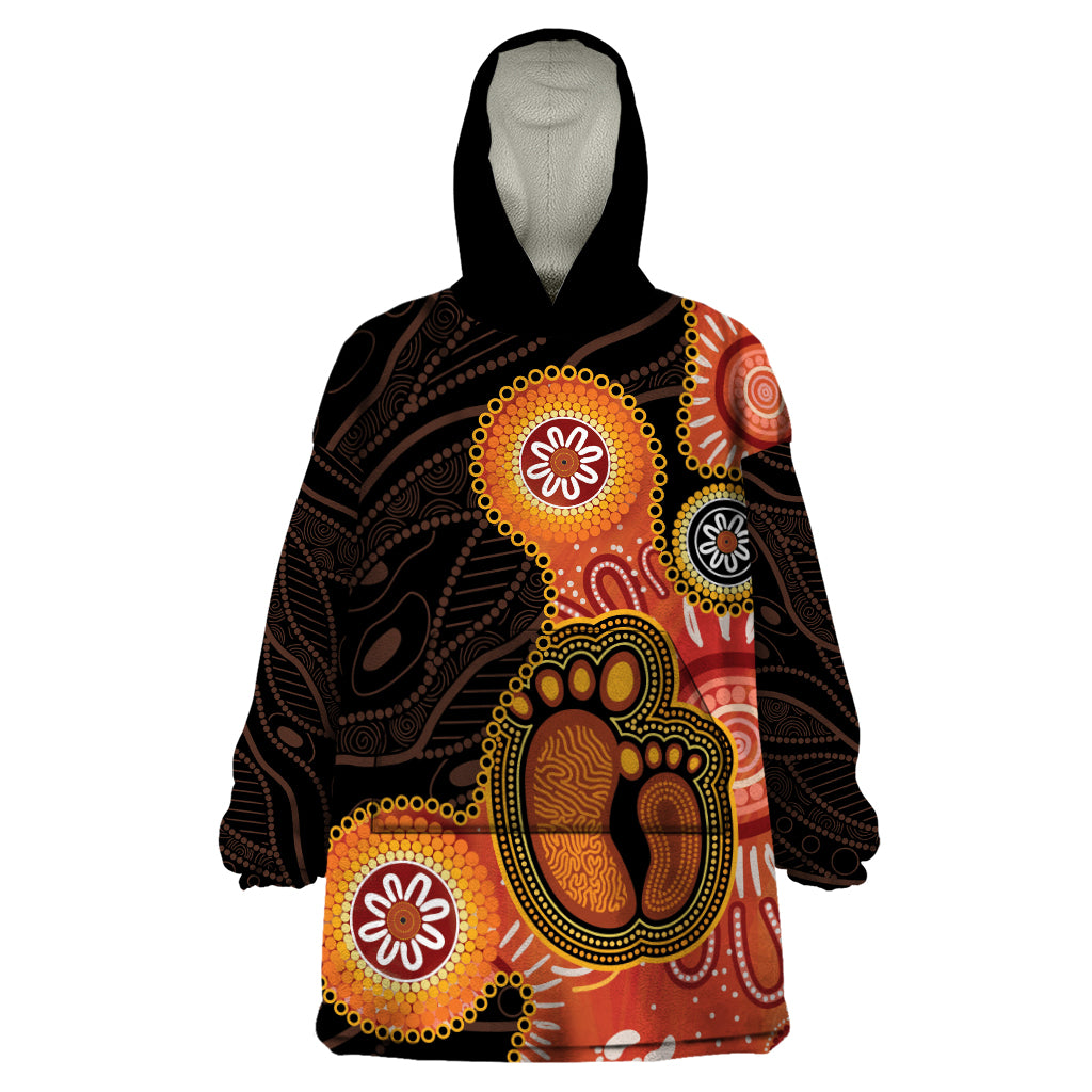 Australia Mothers Day Wearable Blanket Hoodie Mom And Baby Footprint Indigenous - Vibe Hoodie Shop