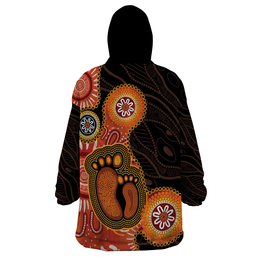 Australia Mothers Day Wearable Blanket Hoodie Mom And Baby Footprint Indigenous - Vibe Hoodie Shop