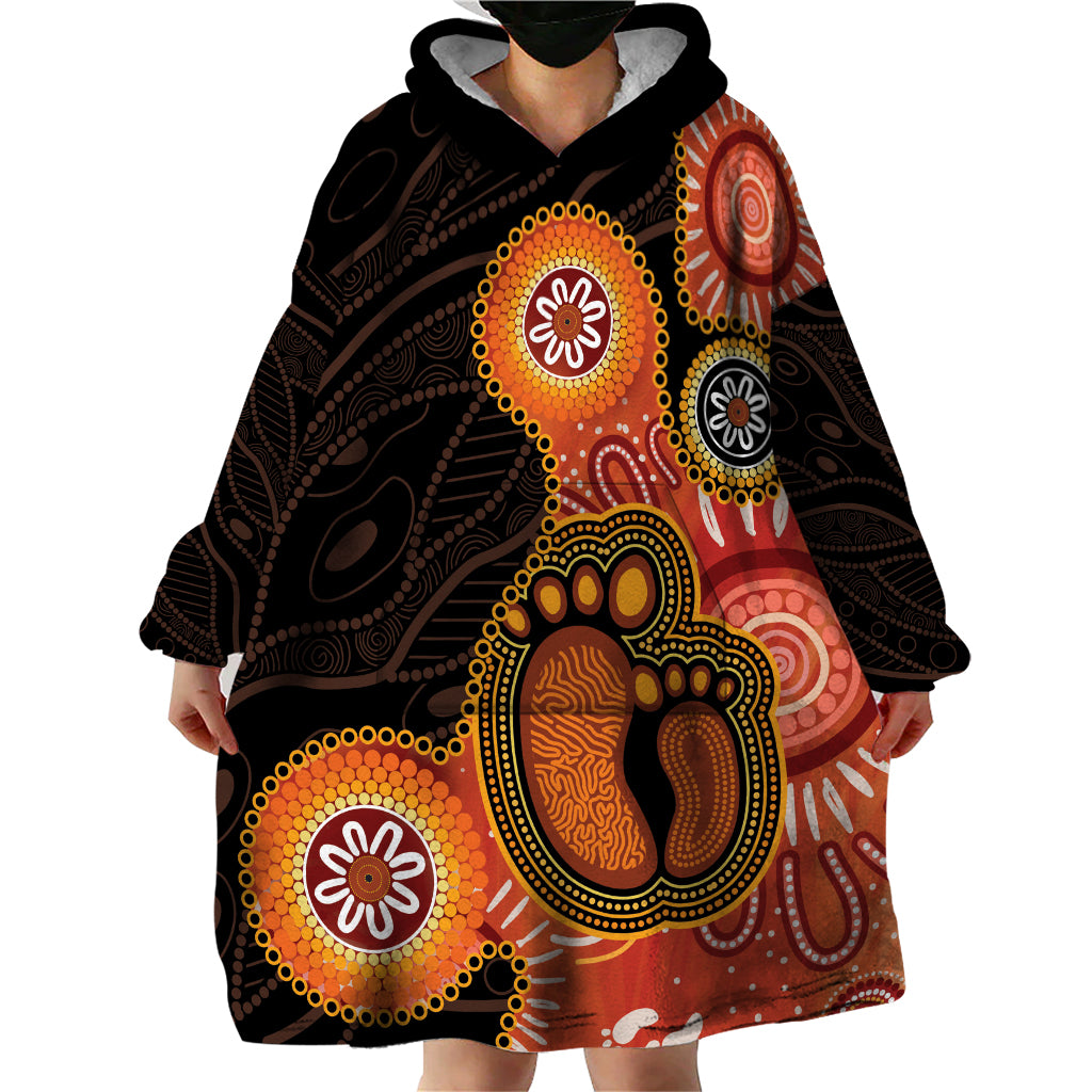 Australia Mothers Day Wearable Blanket Hoodie Mom And Baby Footprint Indigenous - Vibe Hoodie Shop