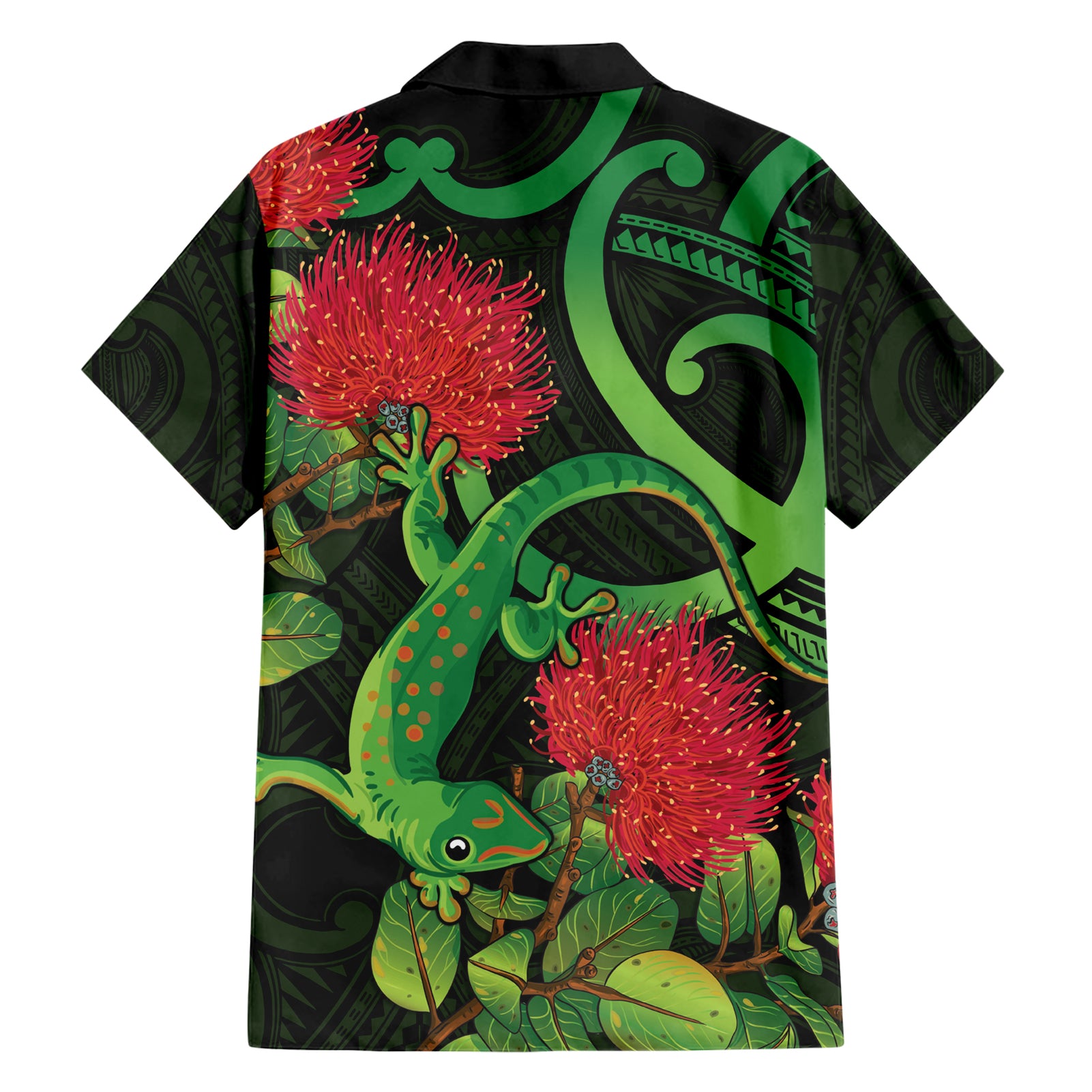 New Zealand Gecko Hawaiian Shirt Aotearoa Maori With Pohutukawa Flowers - Vibe Hoodie Shop