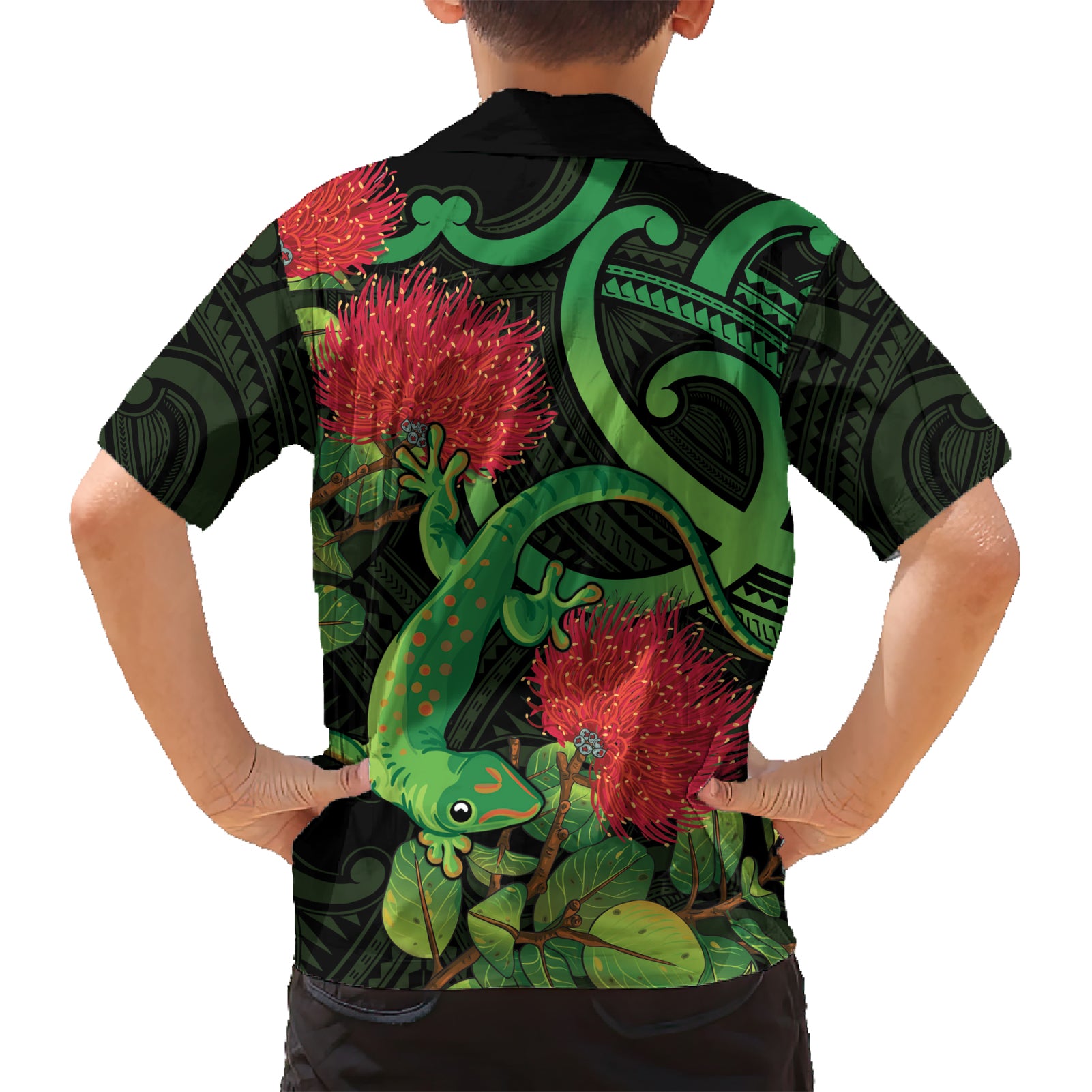 New Zealand Gecko Hawaiian Shirt Aotearoa Maori With Pohutukawa Flowers - Vibe Hoodie Shop