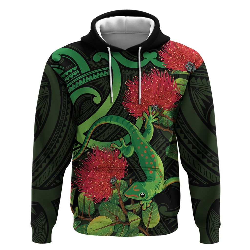 New Zealand Gecko Hoodie Aotearoa Maori With Pohutukawa Flowers - Vibe Hoodie Shop