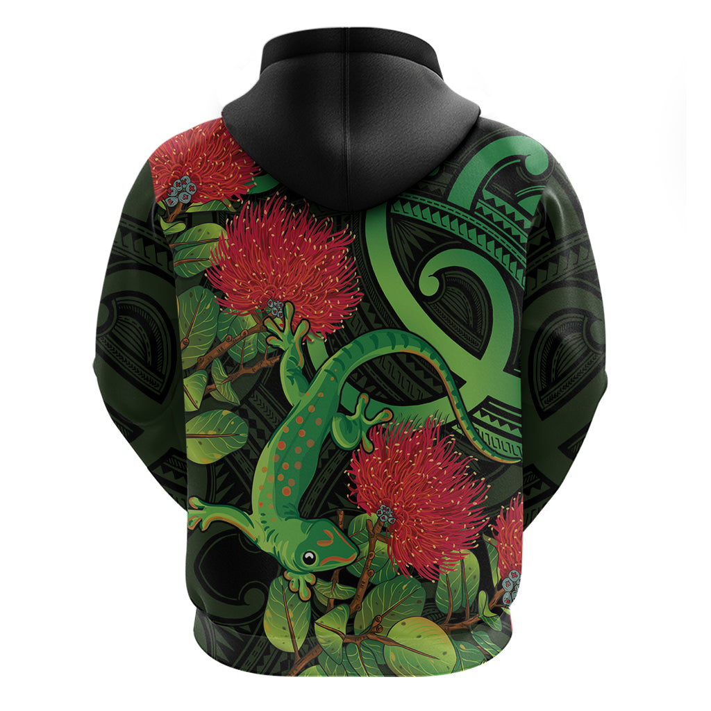 New Zealand Gecko Hoodie Aotearoa Maori With Pohutukawa Flowers - Vibe Hoodie Shop