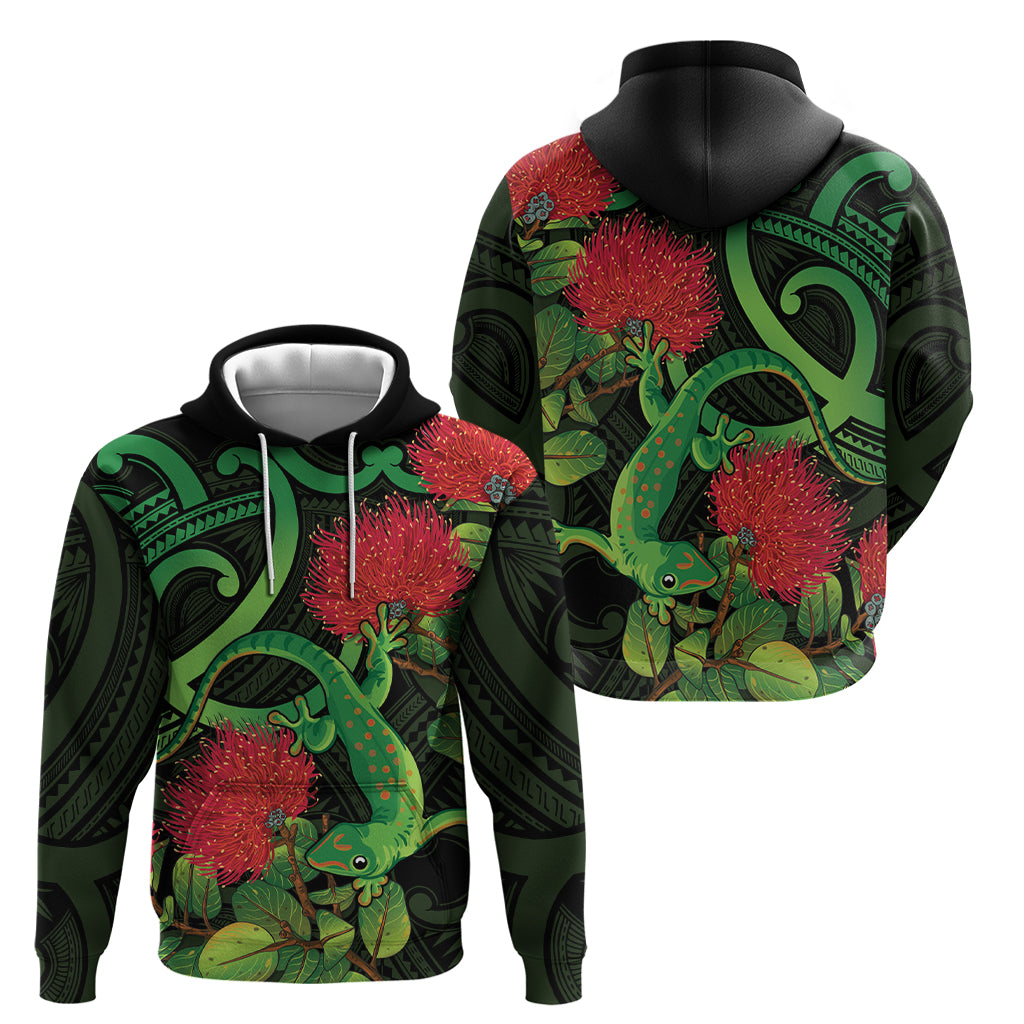 New Zealand Gecko Hoodie Aotearoa Maori With Pohutukawa Flowers - Vibe Hoodie Shop
