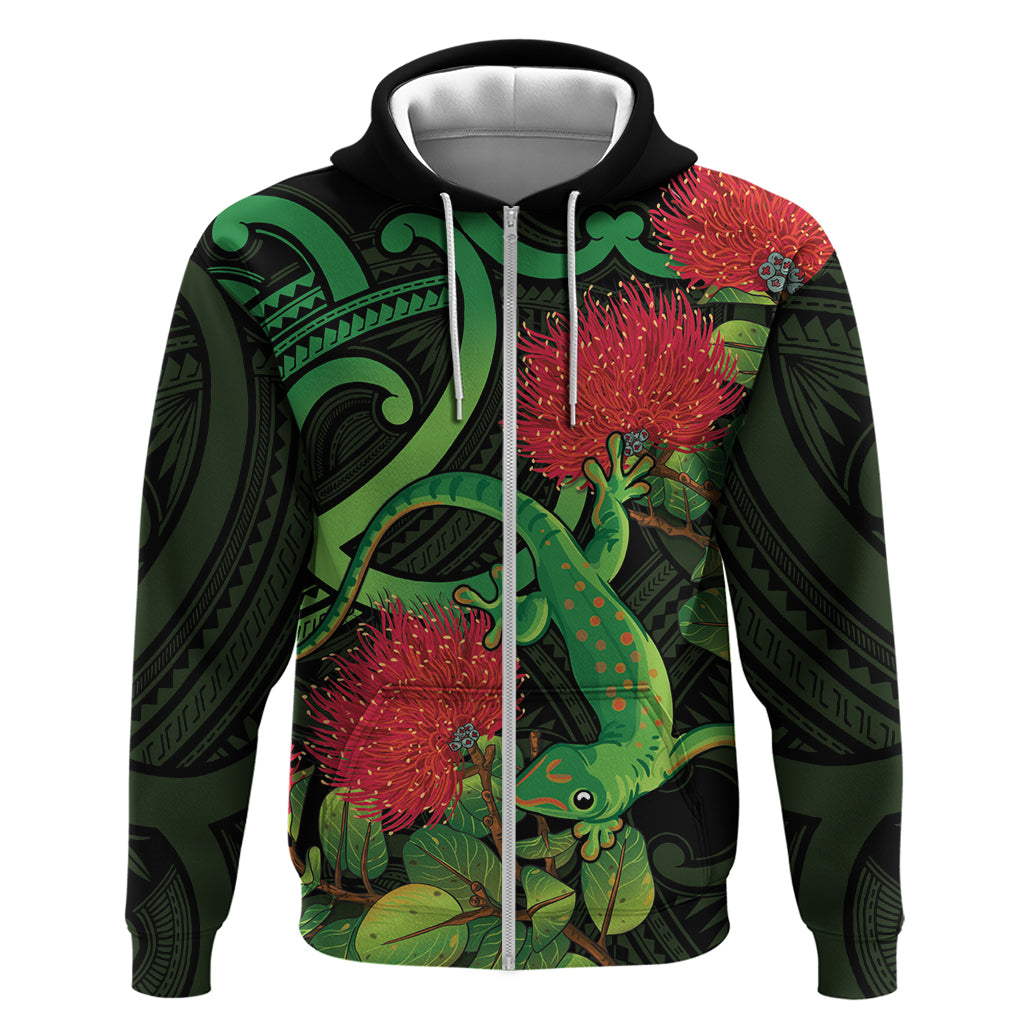 New Zealand Gecko Hoodie Aotearoa Maori With Pohutukawa Flowers - Vibe Hoodie Shop