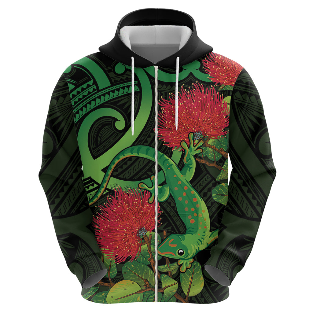 New Zealand Gecko Hoodie Aotearoa Maori With Pohutukawa Flowers - Vibe Hoodie Shop