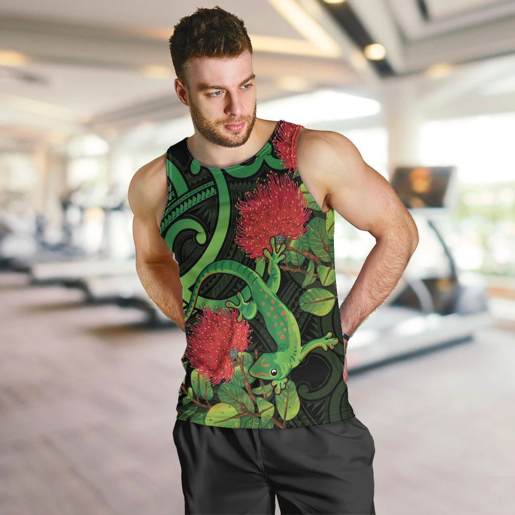 New Zealand Gecko Men Tank Top Aotearoa Maori With Pohutukawa Flowers - Vibe Hoodie Shop