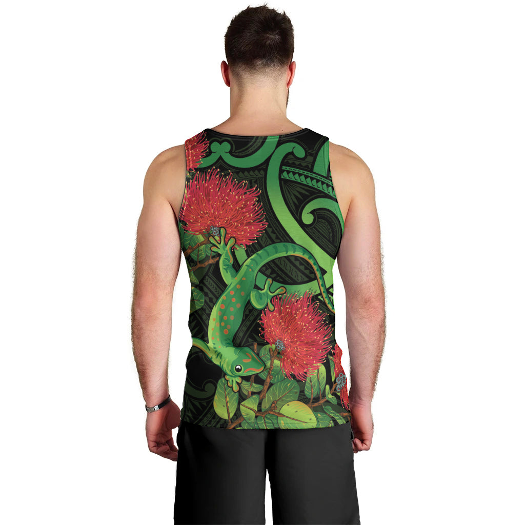 New Zealand Gecko Men Tank Top Aotearoa Maori With Pohutukawa Flowers - Vibe Hoodie Shop