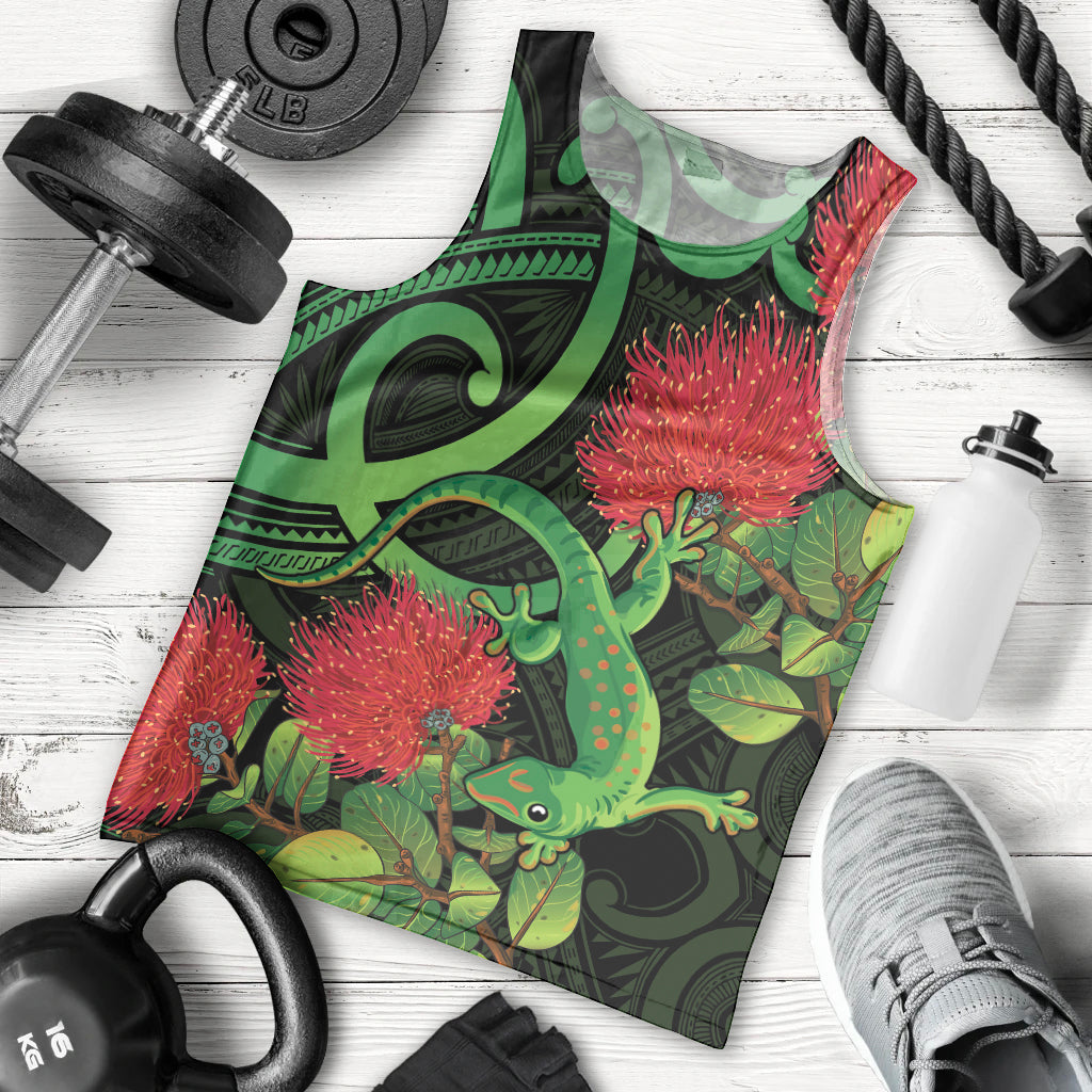 New Zealand Gecko Men Tank Top Aotearoa Maori With Pohutukawa Flowers - Vibe Hoodie Shop