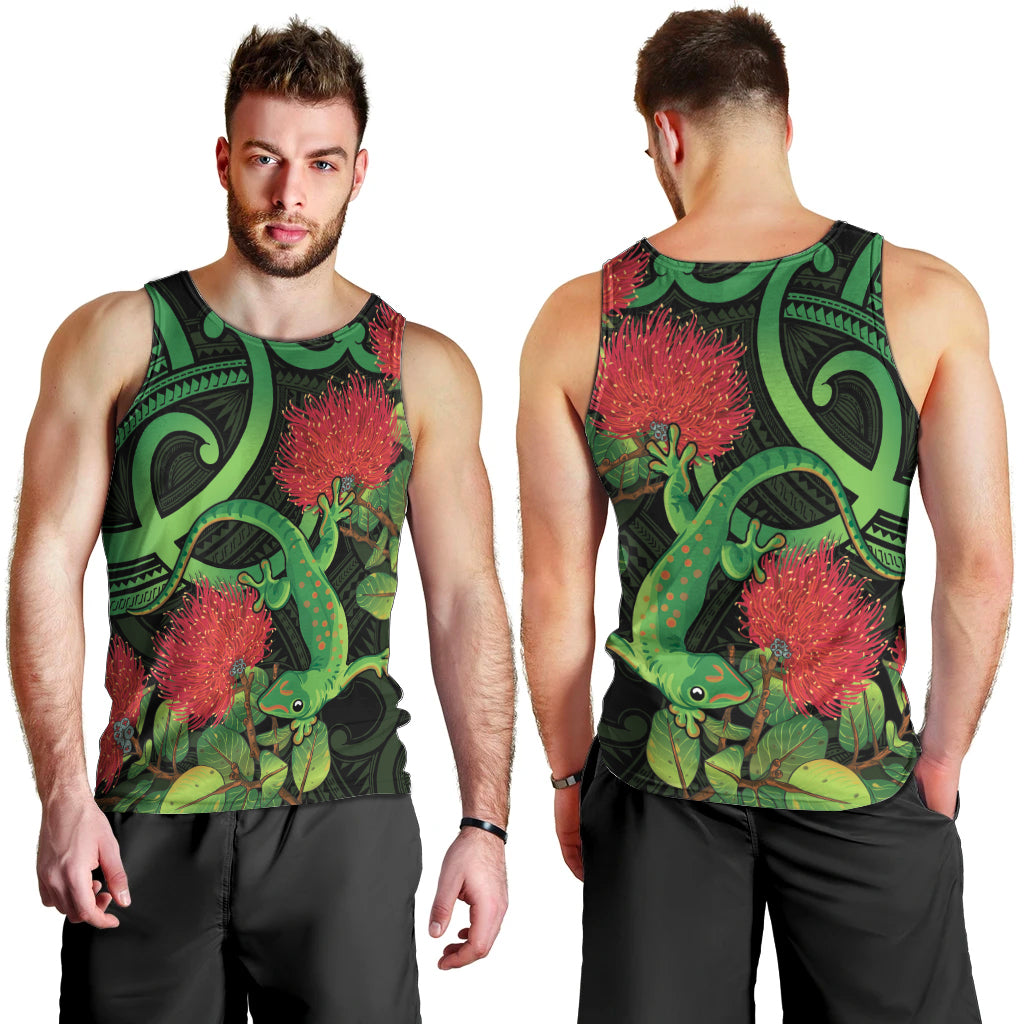 New Zealand Gecko Men Tank Top Aotearoa Maori With Pohutukawa Flowers - Vibe Hoodie Shop