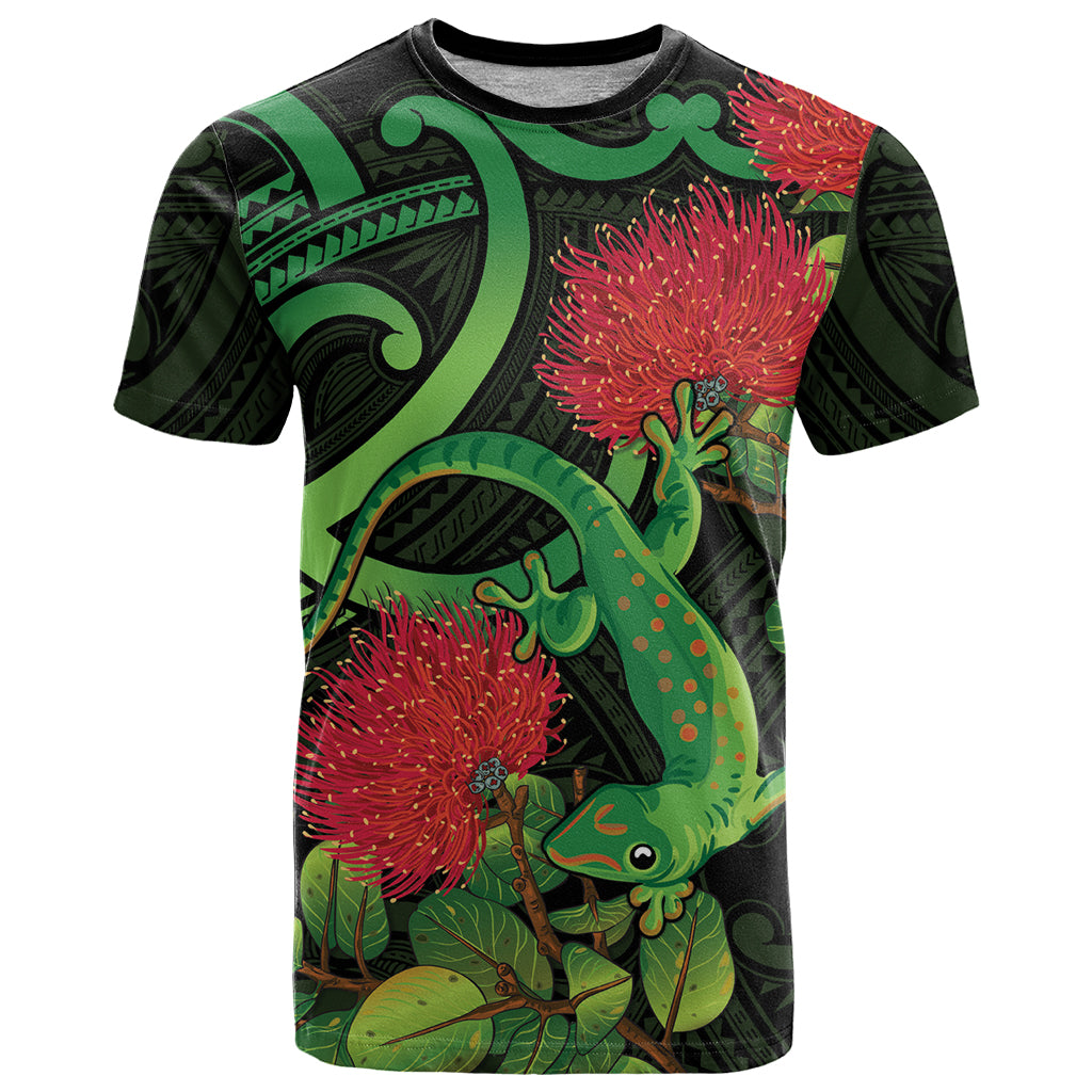 New Zealand Gecko T Shirt Aotearoa Maori With Pohutukawa Flowers - Vibe Hoodie Shop