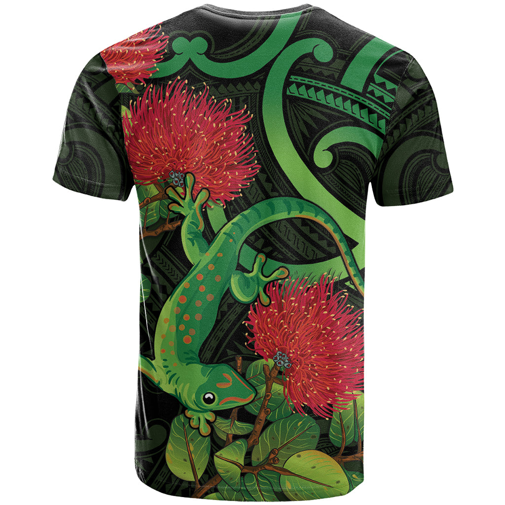 New Zealand Gecko T Shirt Aotearoa Maori With Pohutukawa Flowers - Vibe Hoodie Shop