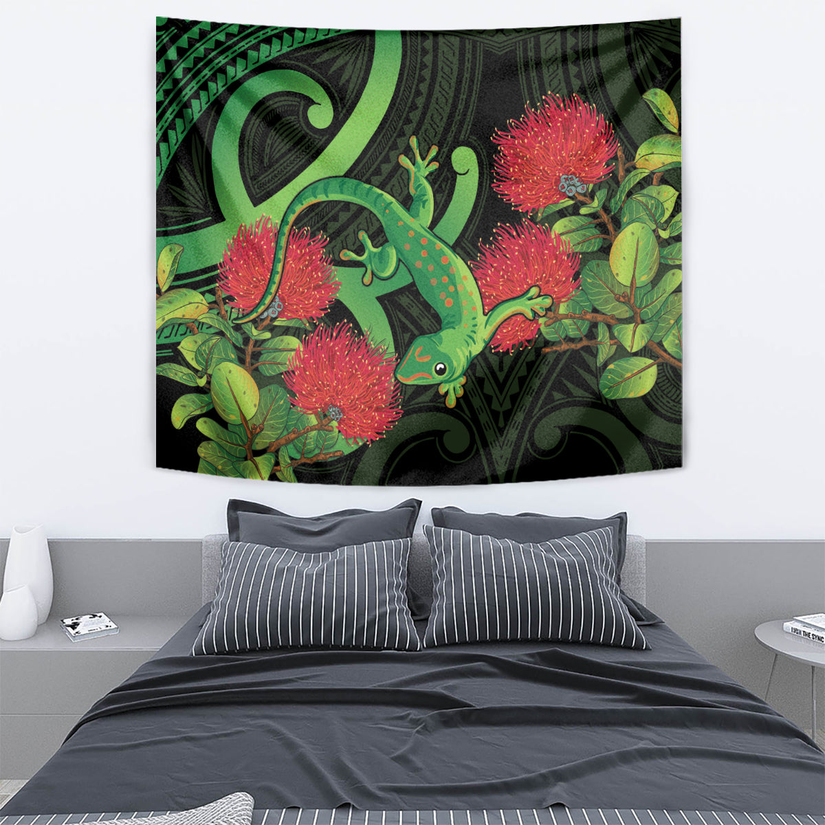 New Zealand Gecko Tapestry Aotearoa Maori With Pohutukawa Flowers - Vibe Hoodie Shop