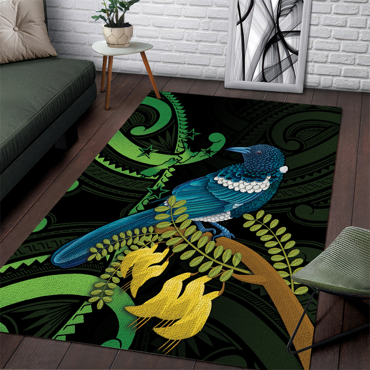 New Zealand Tui Bird Area Rug Aotearoa Maori With Kowhai Flowers - Vibe Hoodie Shop