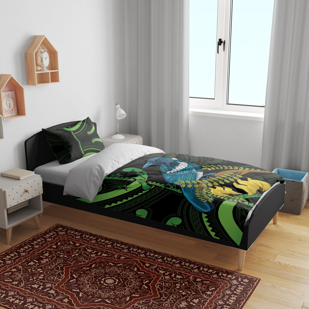New Zealand Tui Bird Bedding Set Aotearoa Maori With Kowhai Flowers - Vibe Hoodie Shop
