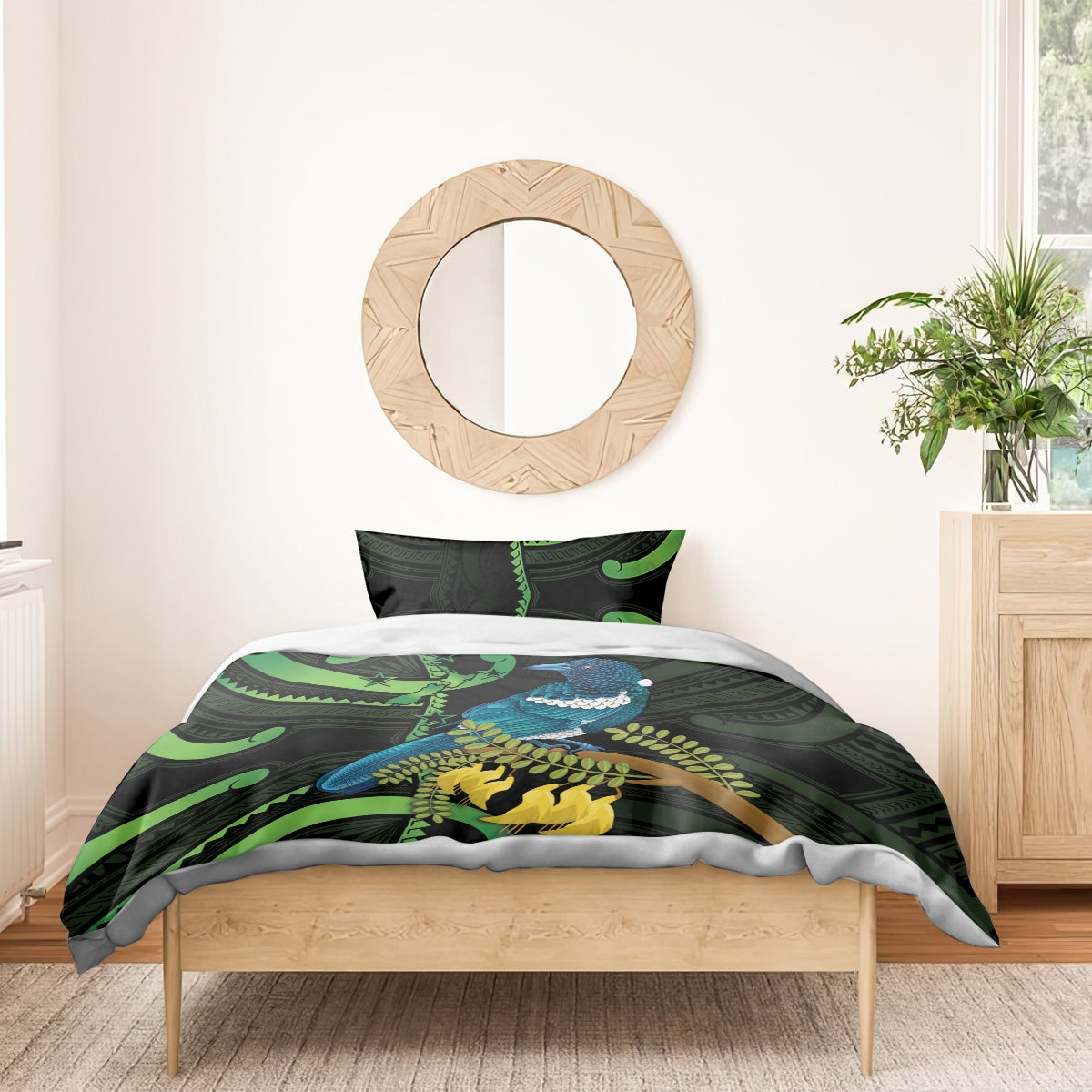 New Zealand Tui Bird Bedding Set Aotearoa Maori With Kowhai Flowers - Vibe Hoodie Shop