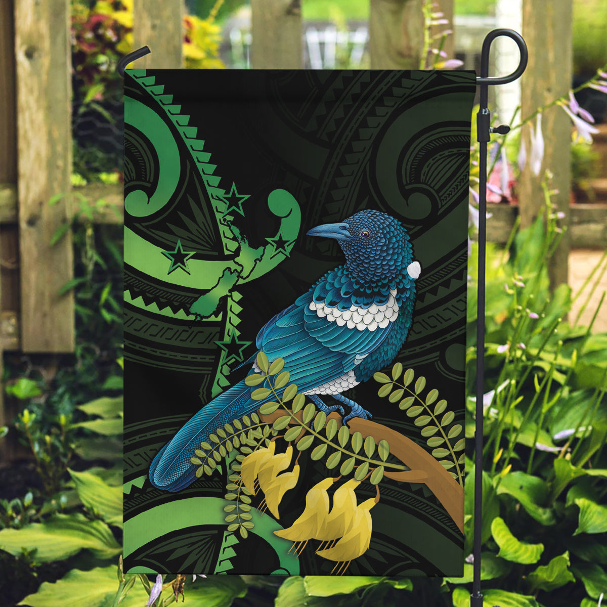 New Zealand Tui Bird Garden Flag Aotearoa Maori With Kowhai Flowers - Vibe Hoodie Shop