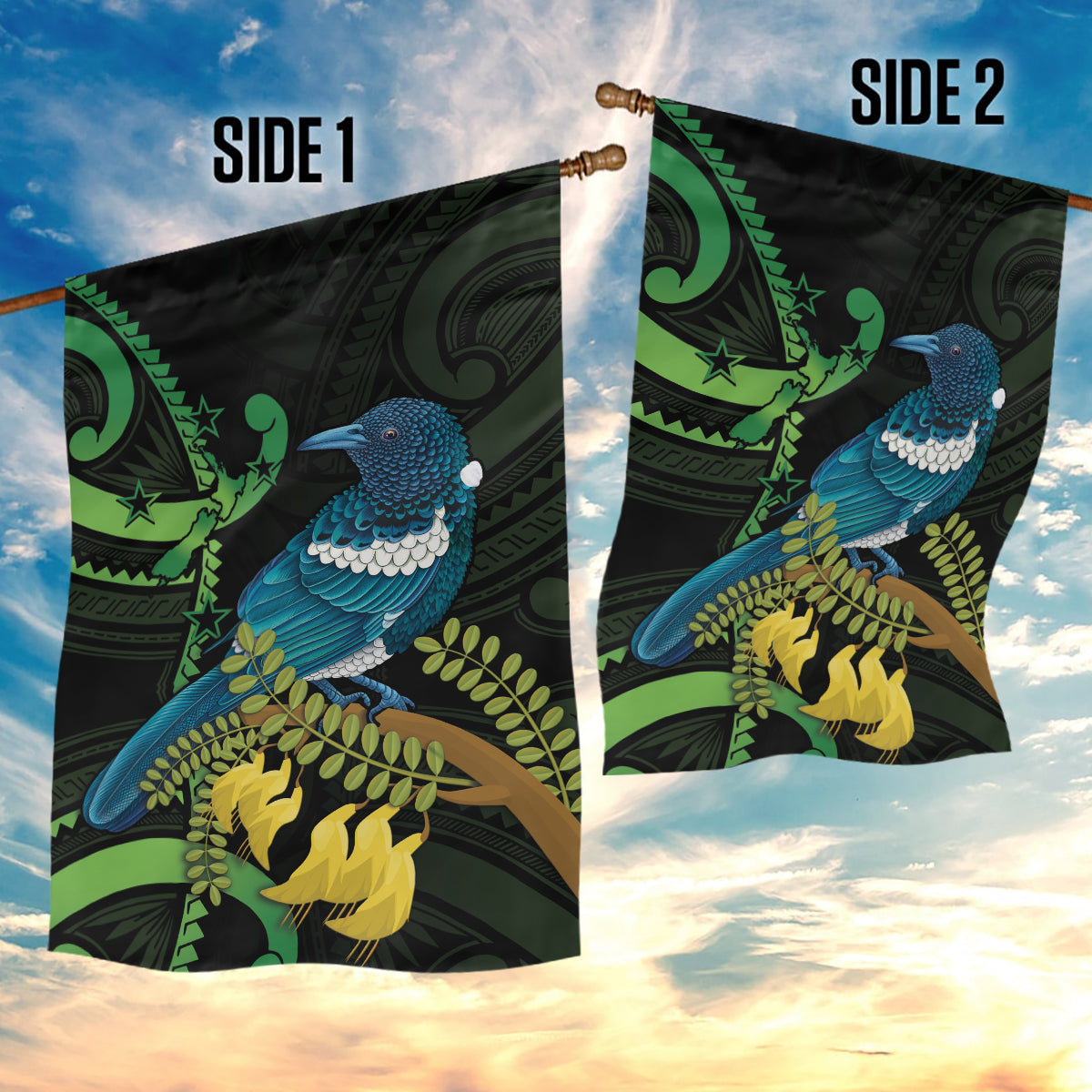 New Zealand Tui Bird Garden Flag Aotearoa Maori With Kowhai Flowers - Vibe Hoodie Shop