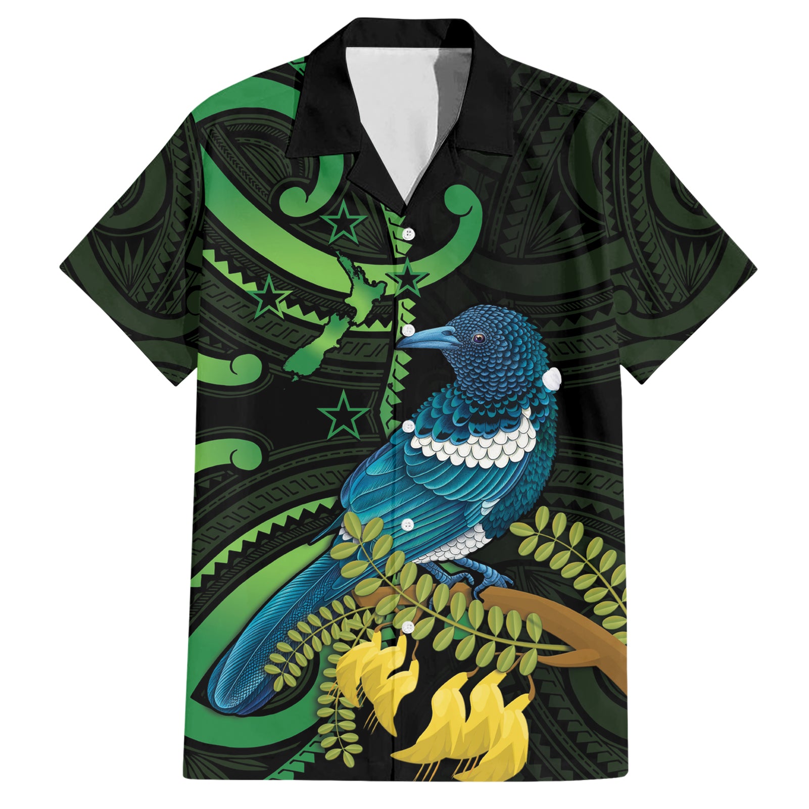 New Zealand Tui Bird Hawaiian Shirt Aotearoa Maori With Kowhai Flowers - Vibe Hoodie Shop