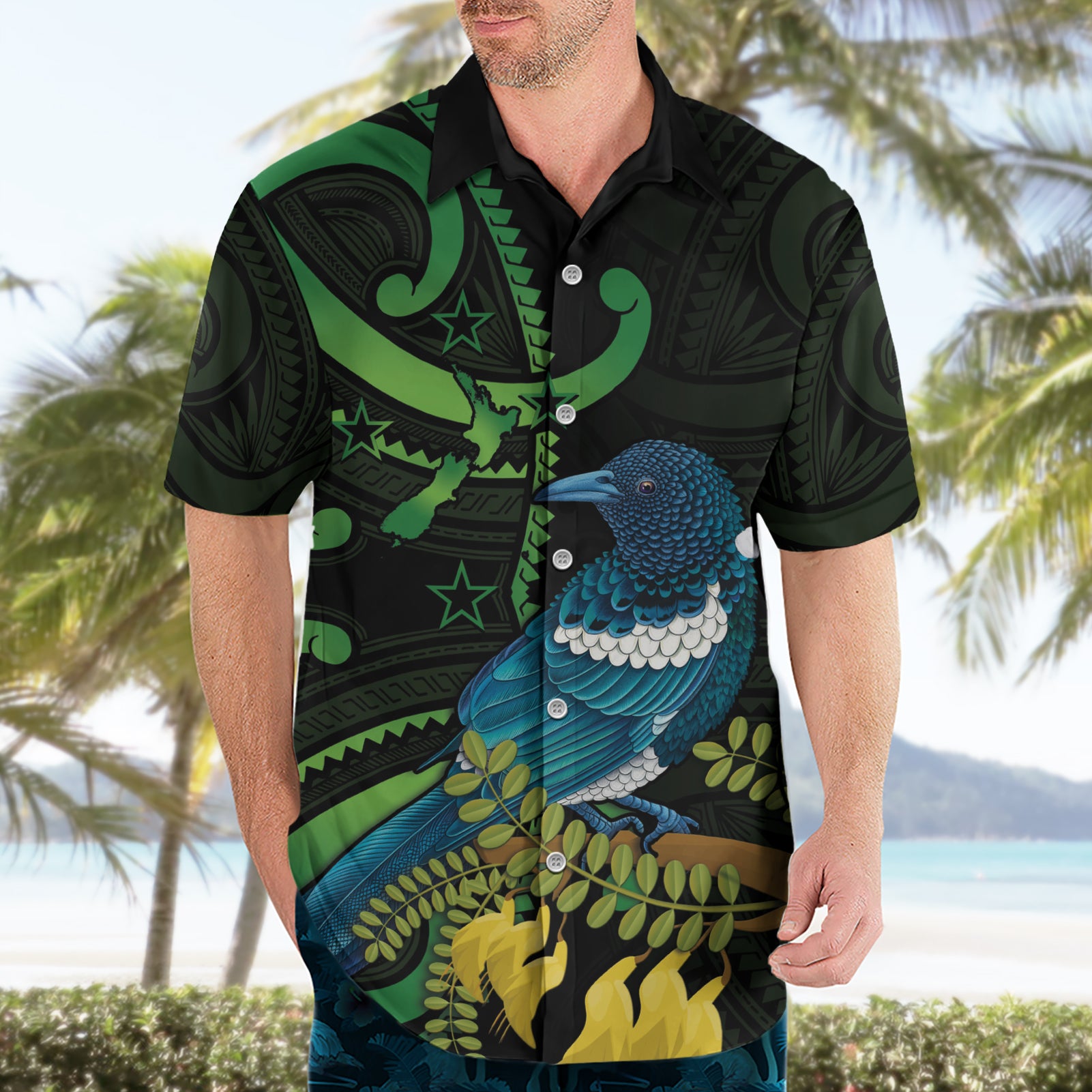 New Zealand Tui Bird Hawaiian Shirt Aotearoa Maori With Kowhai Flowers - Vibe Hoodie Shop