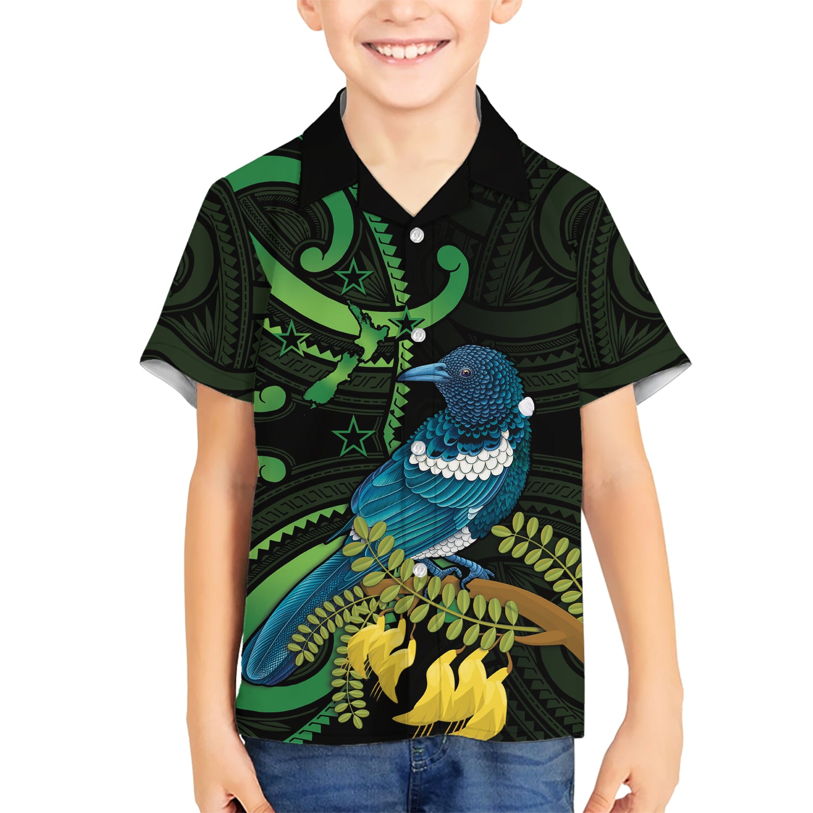 New Zealand Tui Bird Hawaiian Shirt Aotearoa Maori With Kowhai Flowers - Vibe Hoodie Shop