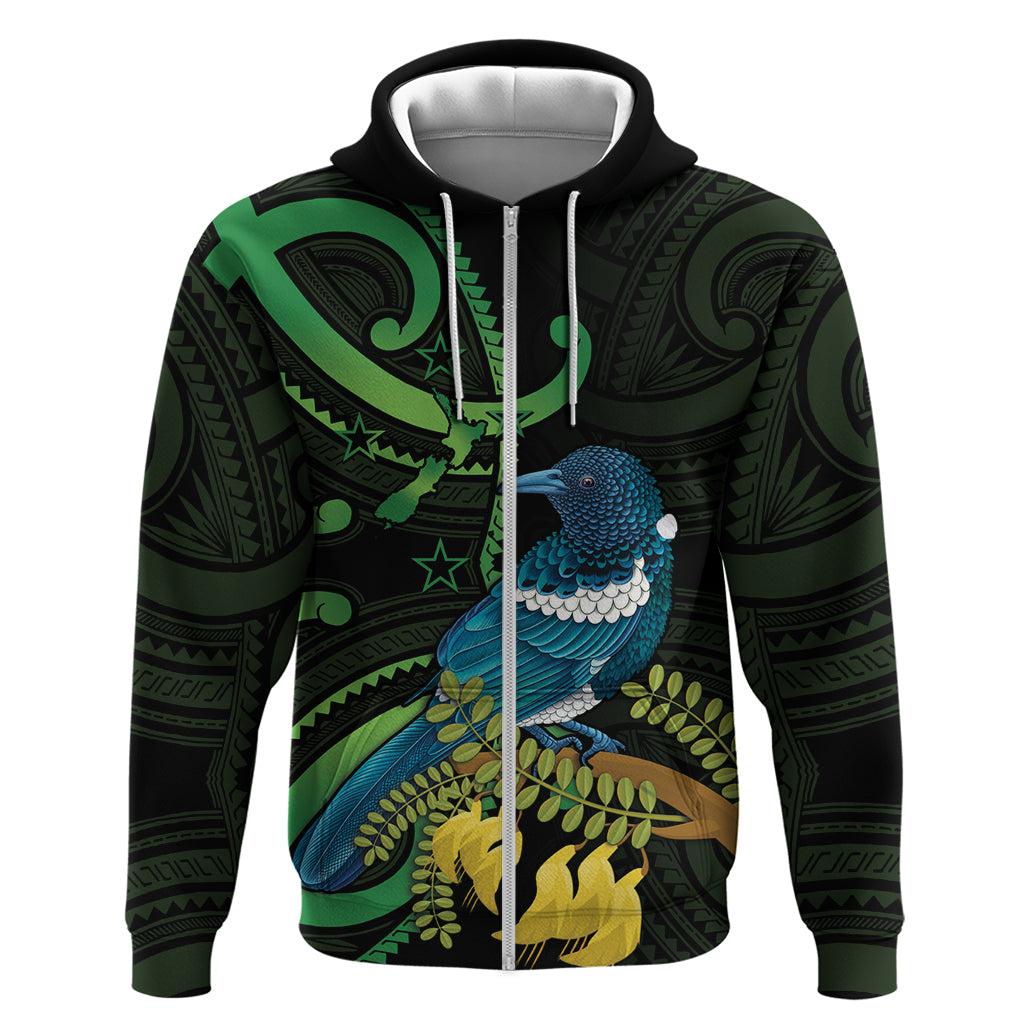 New Zealand Tui Bird Hoodie Aotearoa Maori With Kowhai Flowers - Vibe Hoodie Shop