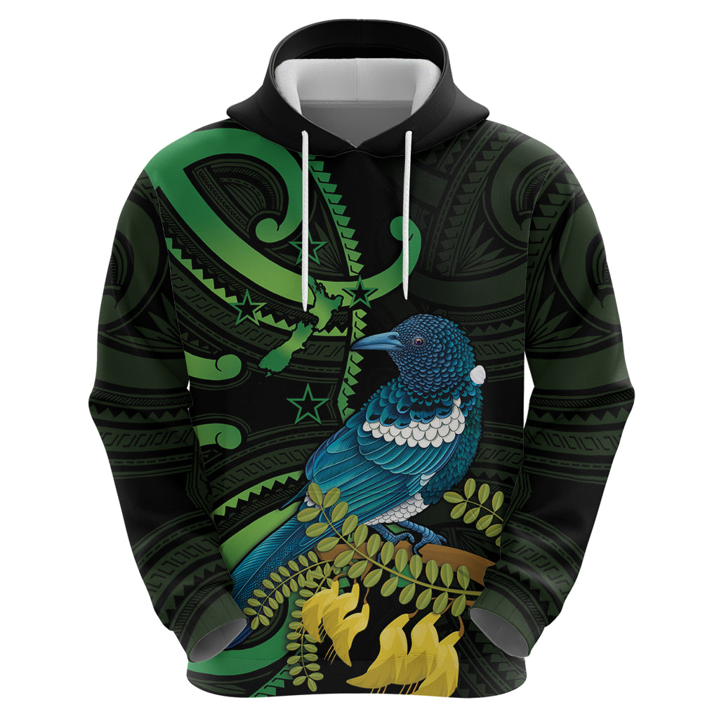 New Zealand Tui Bird Hoodie Aotearoa Maori With Kowhai Flowers - Vibe Hoodie Shop