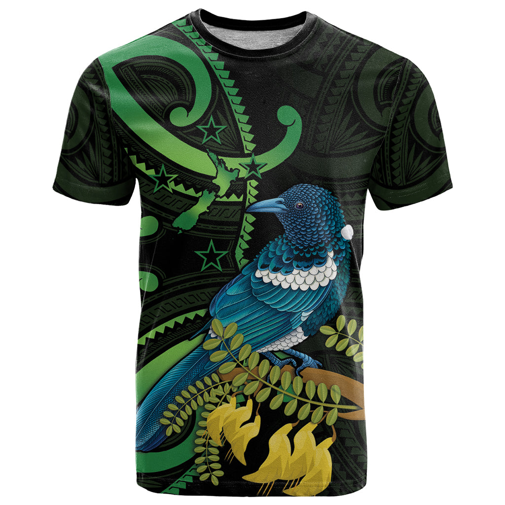 New Zealand Tui Bird T Shirt Aotearoa Maori With Kowhai Flowers - Vibe Hoodie Shop