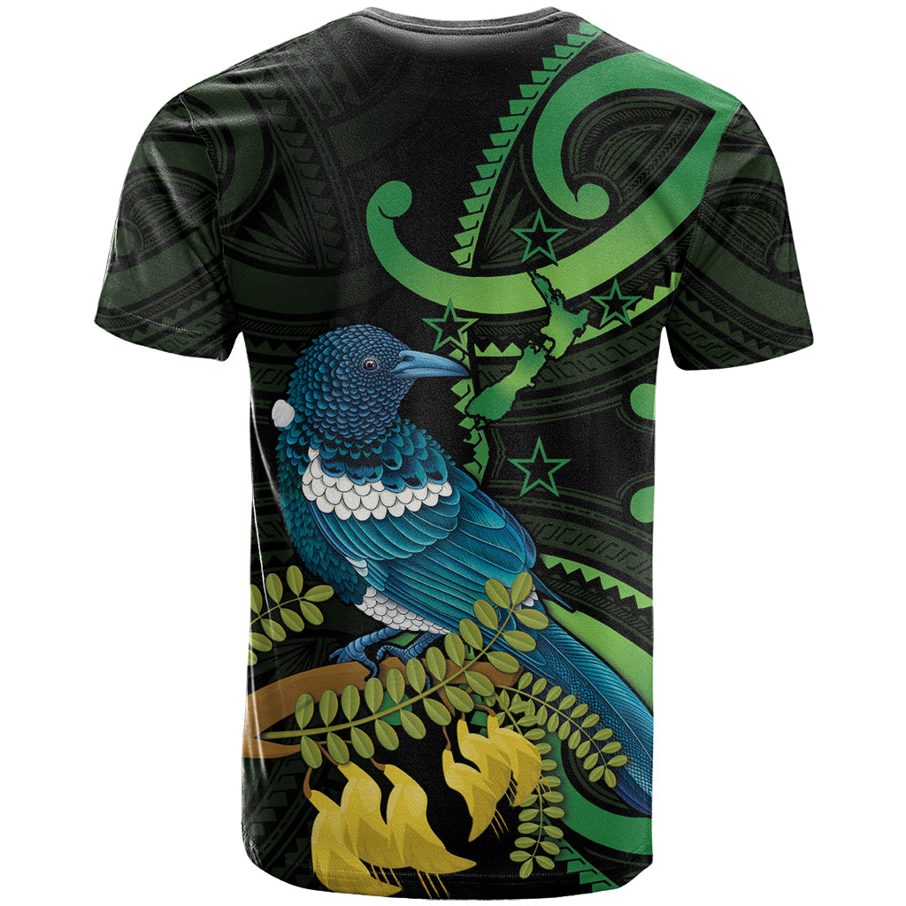 New Zealand Tui Bird T Shirt Aotearoa Maori With Kowhai Flowers - Vibe Hoodie Shop