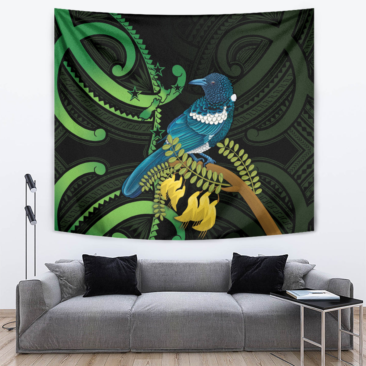 New Zealand Tui Bird Tapestry Aotearoa Maori With Kowhai Flowers - Vibe Hoodie Shop