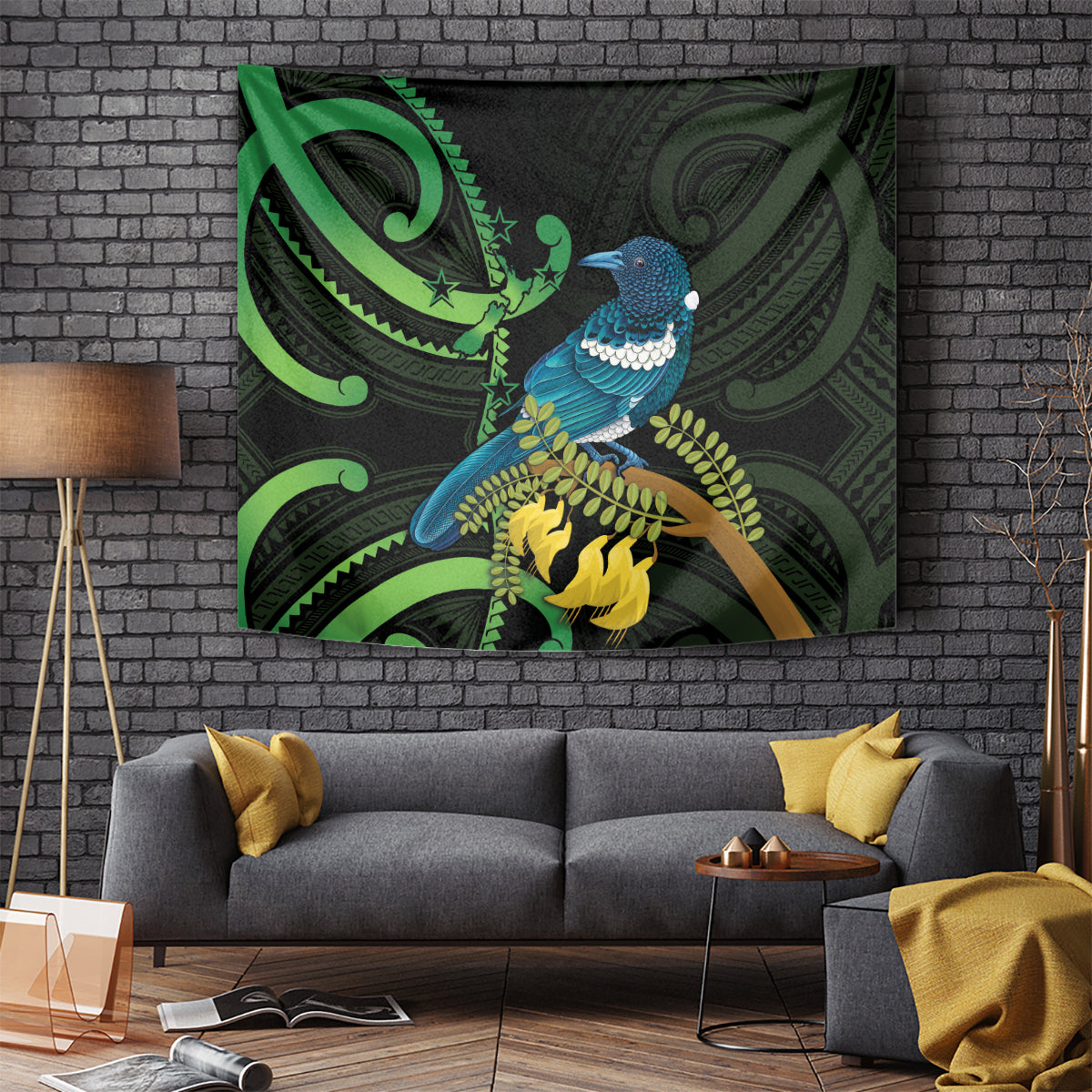 New Zealand Tui Bird Tapestry Aotearoa Maori With Kowhai Flowers - Vibe Hoodie Shop