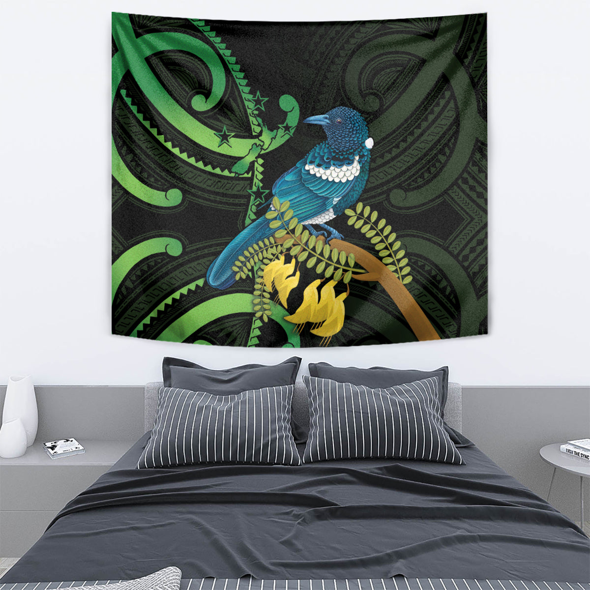 New Zealand Tui Bird Tapestry Aotearoa Maori With Kowhai Flowers - Vibe Hoodie Shop