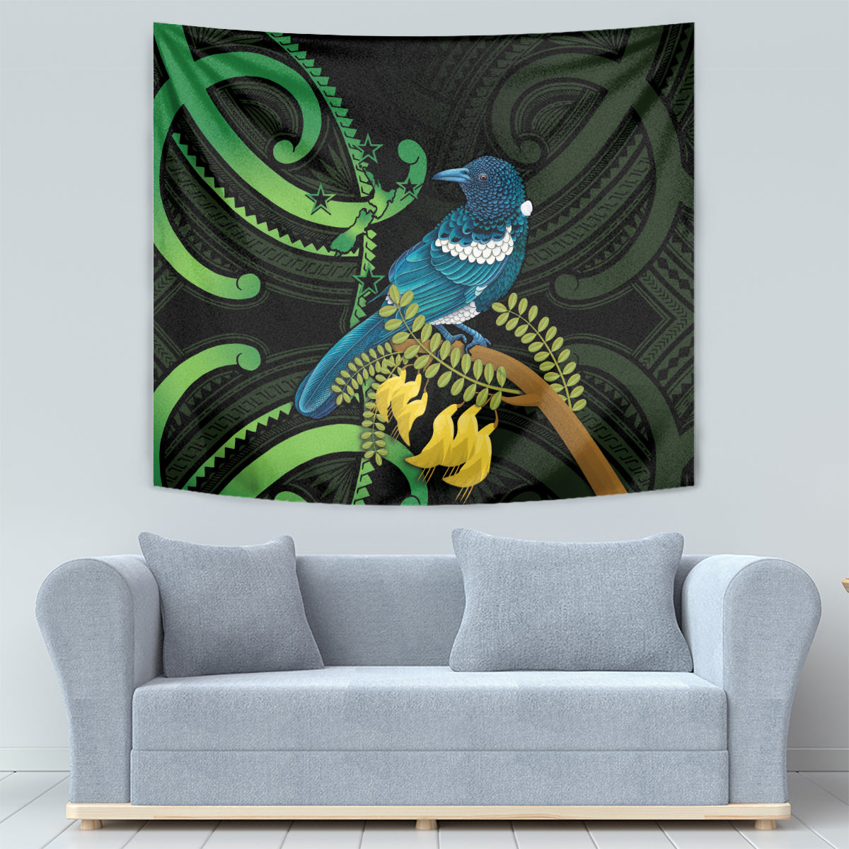 New Zealand Tui Bird Tapestry Aotearoa Maori With Kowhai Flowers - Vibe Hoodie Shop