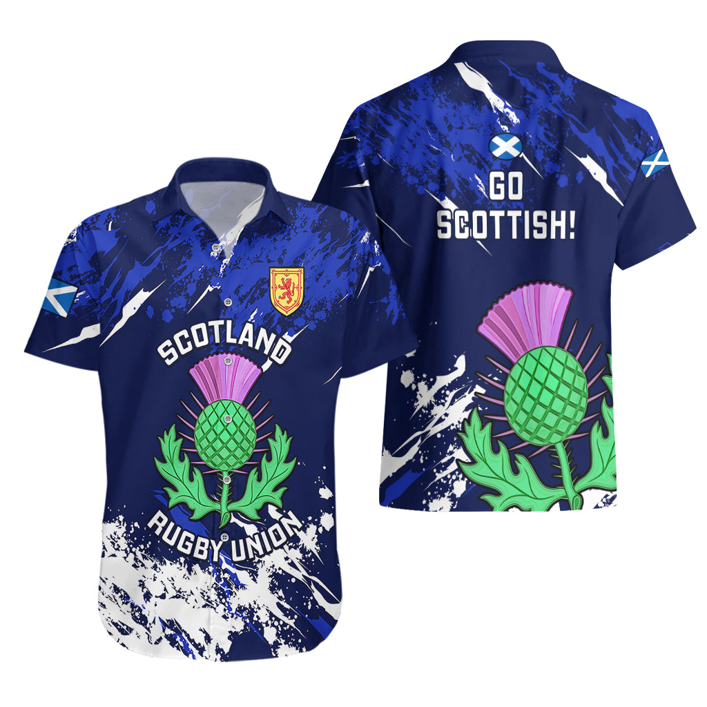 Scotland Rugby Hawaiian Shirt World Cup 2023 Go Scottish Thistle Grunge Style - Vibe Hoodie Shop