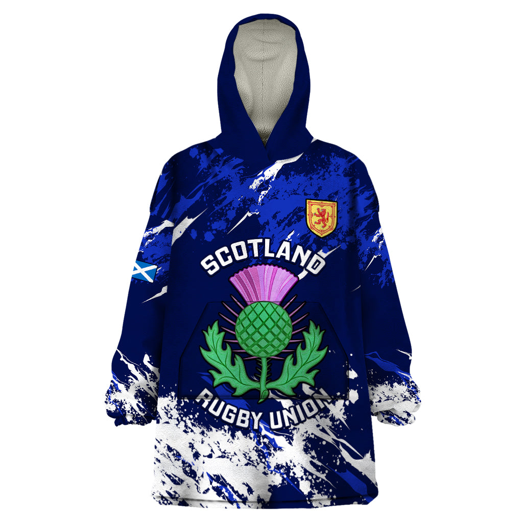 Scotland Rugby Wearable Blanket Hoodie World Cup 2023 Go Scottish Thistle Grunge Style - Vibe Hoodie Shop