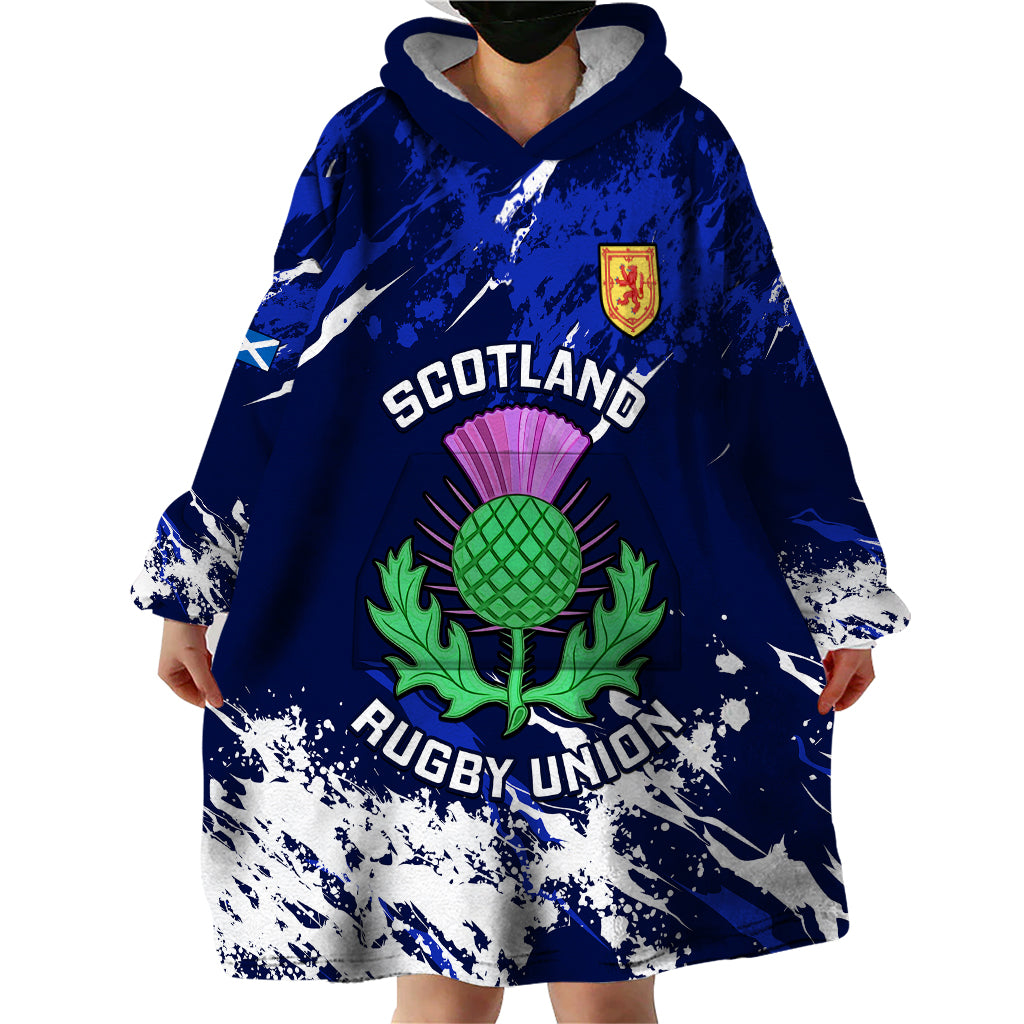 Scotland Rugby Wearable Blanket Hoodie World Cup 2023 Go Scottish Thistle Grunge Style - Vibe Hoodie Shop