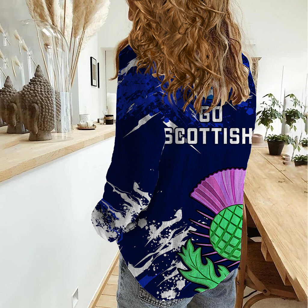 Scotland Rugby Women Casual Shirt World Cup 2023 Go Scottish Thistle Grunge Style - Vibe Hoodie Shop